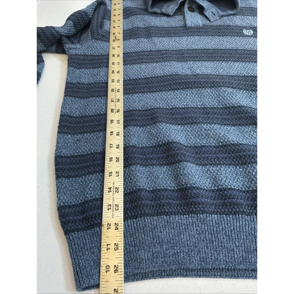 Chaps Sweater Mens Large Blue Mock Neck Henley 3 Button Elbow Patch Cotton